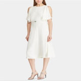 Ralph Lauren Women's Casual Belted Cutout Crepe Sheath Dress White Size 10