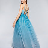Teeze Me Junior's Open Lattice Back Ombre Gown Blue Size 5