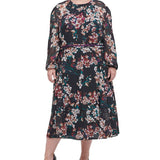 Tommy Hilfiger Women's Long Sleeve MIDI Dress Black Size 22W