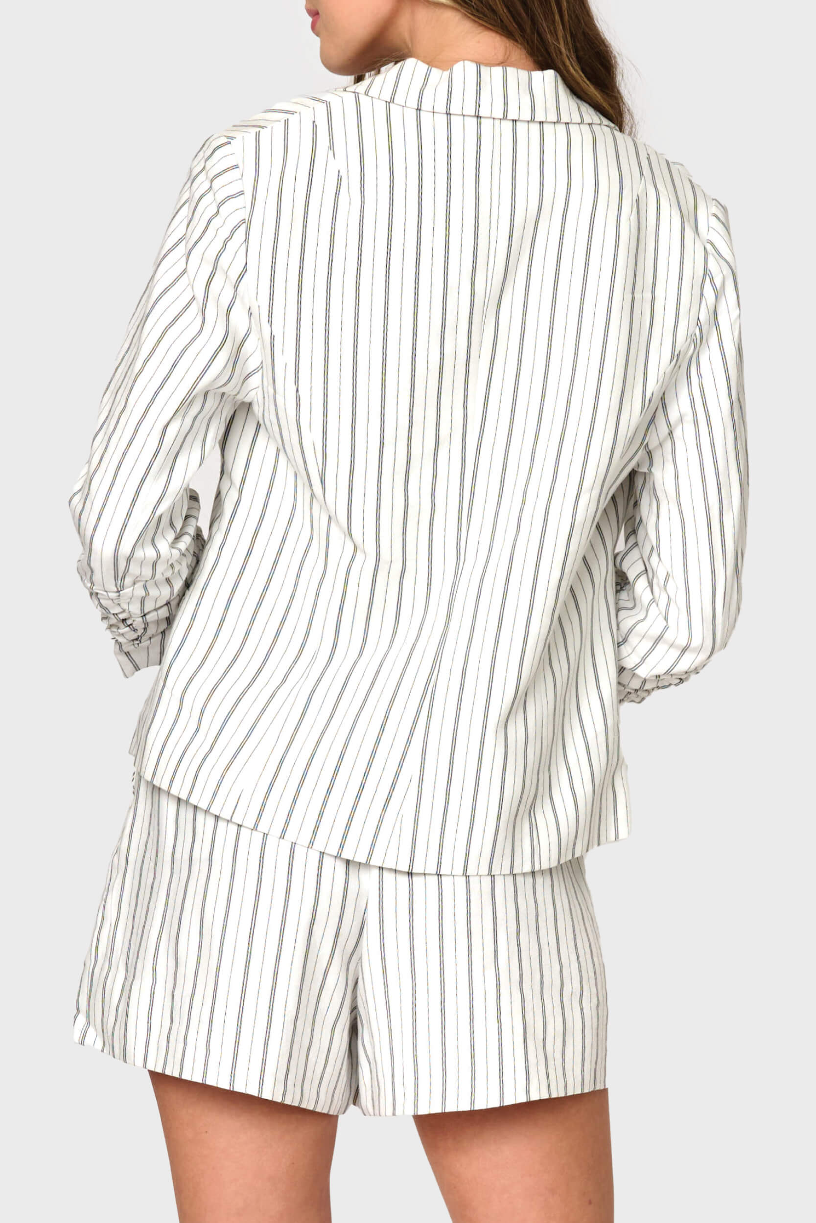 Notch Collar Pinstripe Linen Blazer