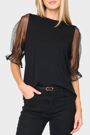 Organza Puff Sleeve Soft Ponte Top