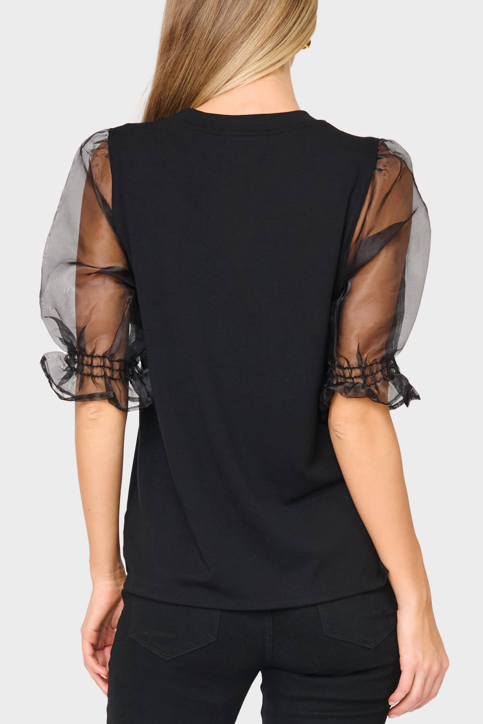 Organza Puff Sleeve Soft Ponte Top