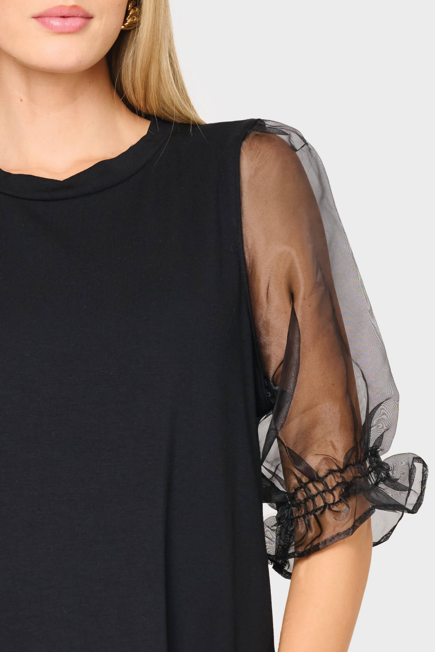 Organza Puff Sleeve Soft Ponte Top