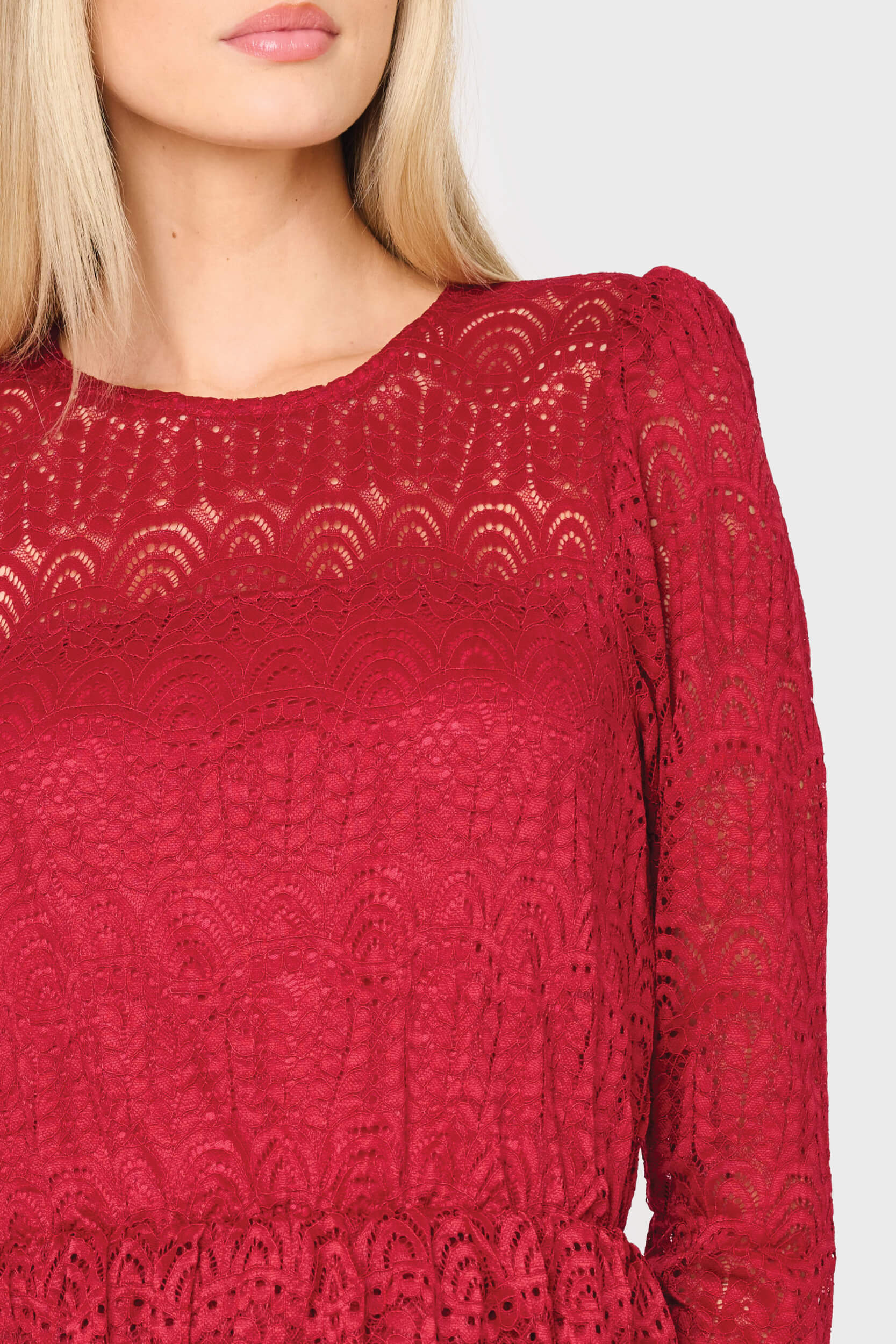 red lace tiered dress Red Lace Tiered Long Sleeve Gown Dress