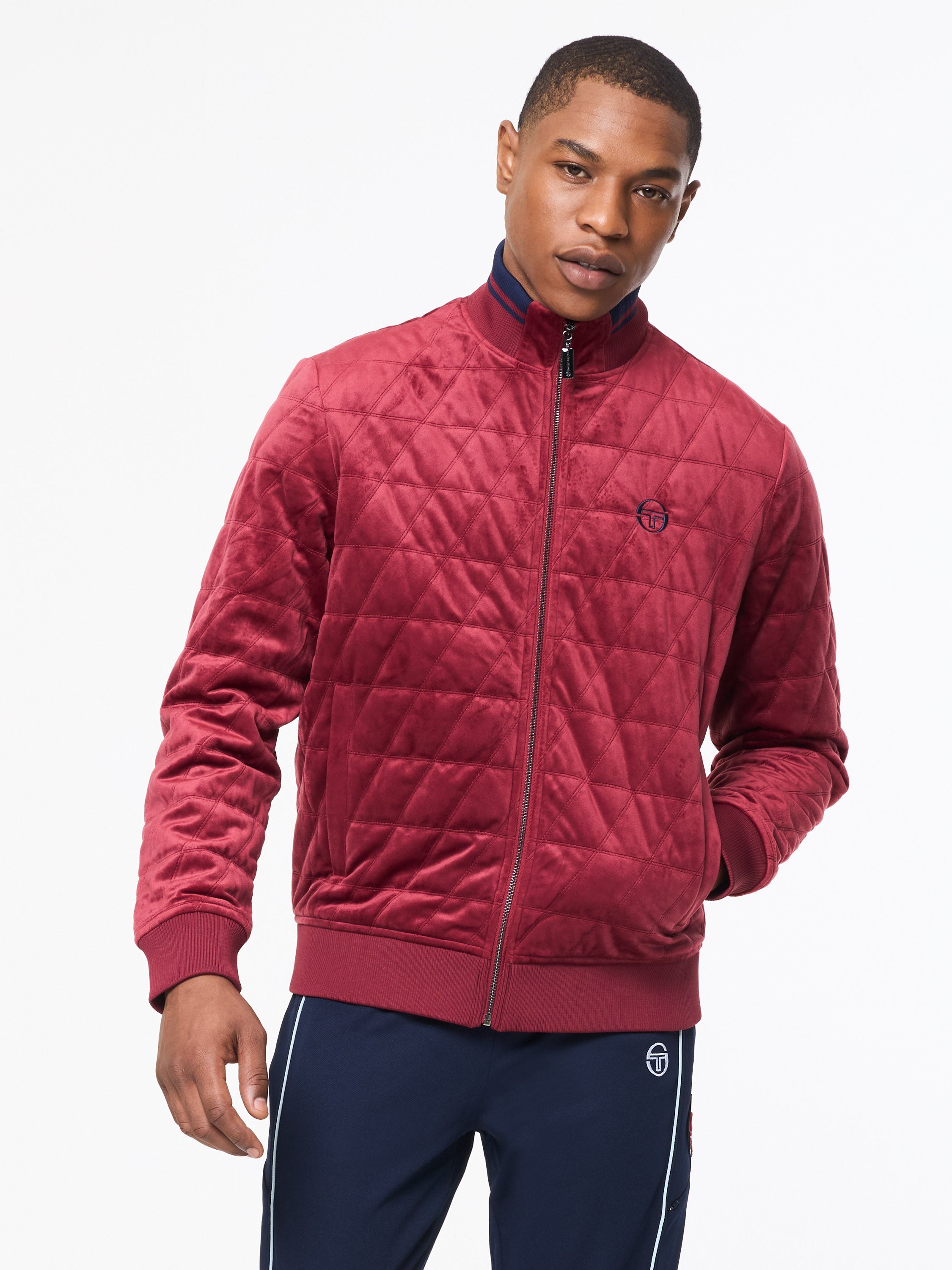 Redi Quilted Velour Bomber Jacket- Rhubarb