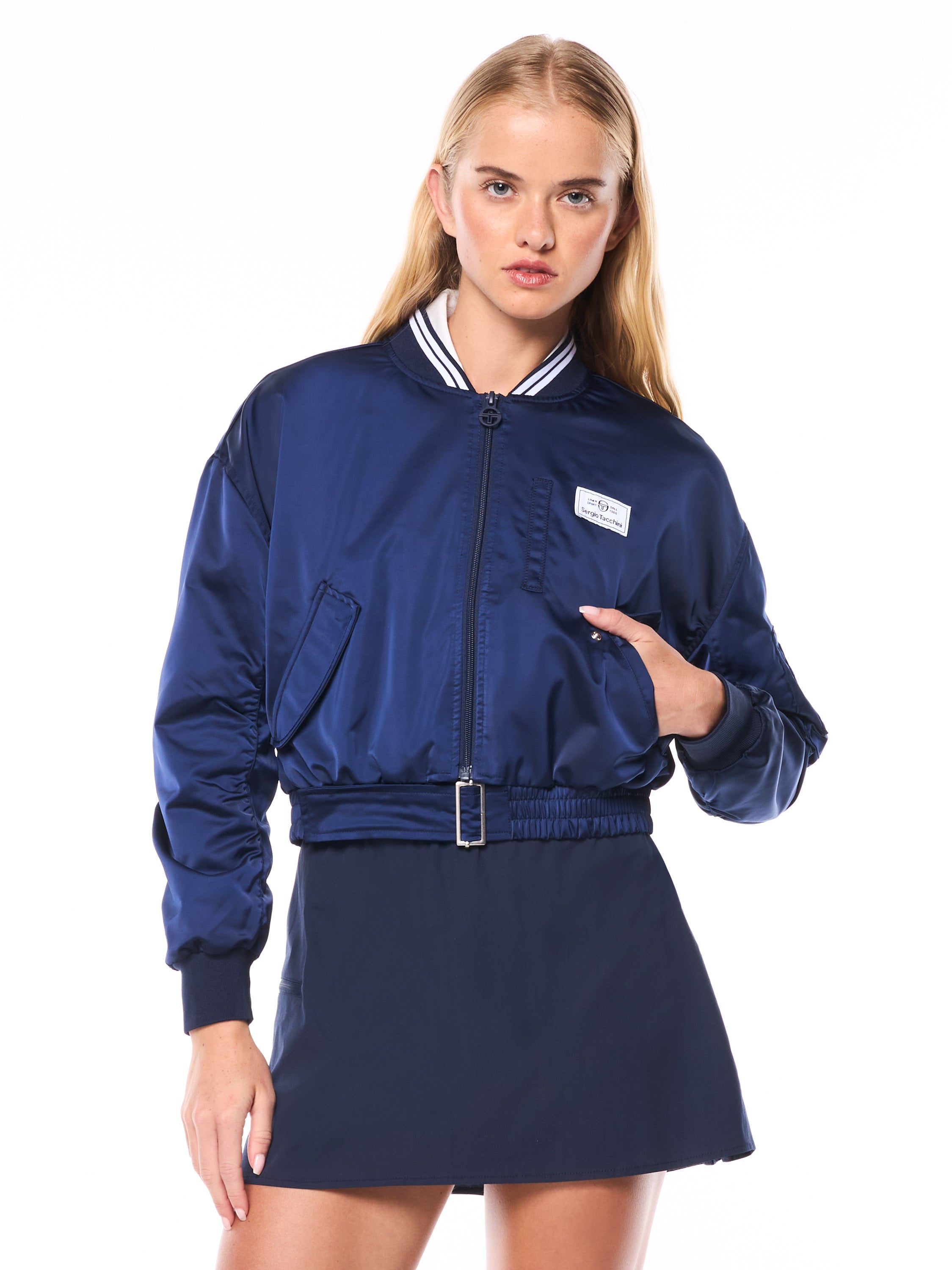Women's Piano Bomber Jacket-maritime Blue