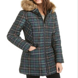 Celebrity Pink Women's Faux Fur Plaid Puffer Coat Green