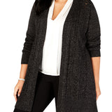 Karen Scott Women's Plus Marled Open Front Cardigan Sweater Black ASH Size 3X