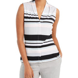 Calvin Klein Women's Striped V-Neck Blouse Charcoal Size Large