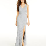 City Studios Juniors' Glitter Lace Bow-Back Maxi Dress Gray Size 0