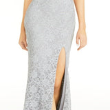 City Studios Juniors' Glitter Lace Bow-Back Maxi Dress Gray Size 0