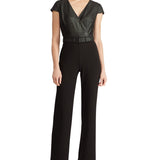 Ralph Lauren Women's Glitter Long Sleeve V Neck T-Shirt Straight Leg Wear To Work Jumpsuit Black Size 8