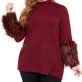 Alfani Women's Plus Faux Fur Cuff Tunic Mock Turtleneck Sweater Red Size 3X