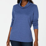 Karen Scott Women's Heathered Cowl Neck Long Sleeve Shirt Top Blue Size Small