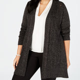 Karen Scott Women's Plus Pointelle Open Front Cardigan Black Size 0X
