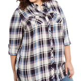 Style & Co Plus Size Plaid Utility Shirt  Navy Size 0X
