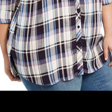 Style & Co Plus Size Plaid Utility Shirt  Navy Size 0X