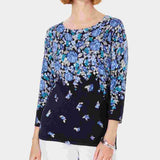 Karen Scott Women's Floral Print Sweater Blue