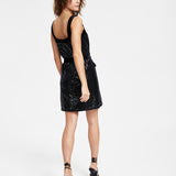 Bar III Women's Sequined Square Neck Belted Dress Black Size X-Large