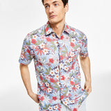Club Room Men's Short Sleeve 100% Linen Floral Shirt  Purple Size Small