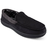 Haggar Men's Microsuede Fleece Lined Venetian Slippers Black Size Large