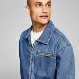 And Now This Men's Regular Fit Denim Mechanic Jacket Blue Size Small