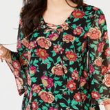 Thalia Sodi Womens Blouse Multi Medium Floral Lace-Up Black Size M