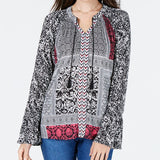 Style & Co Petite Printed Bell-Sleeve Peasant Top Multi Size P/M