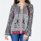 Style & Co Petite Printed Bell-Sleeve Peasant Top Multi Size P/M
