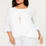 Jm Collection Plus Size Crossover-Hem Necklace Top White Size 1X