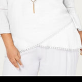 Jm Collection Plus Size Crossover-Hem Necklace Top White Size 1X