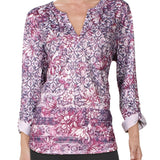 Style & Co Women's Roll Tab Sleeve Split Neck Top Purple Size X-Large