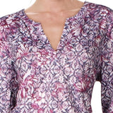 Style & Co Women's Roll Tab Sleeve Split Neck Top Purple Size X-Large