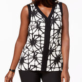 JM Collection Women's Printed Textured Top Black  Size X-Large
