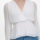 DKNY Womens Long Sleeve Surplice Neckline Faux Wrap Top White Size XS