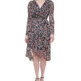 Tommy Hilfiger Womens Chiffon Metallic Midi Dress Black Size 6