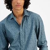 INC International Concepts Men's Regular-Fit Floral Ditsy-Print Shirt Blue Size X-Small