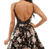 B Darlin Junior's Metallic Floral-Print A Line Dress Black Size 10
