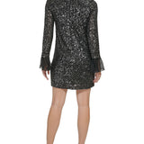 Calvin Klein Womens Sequined Bell Sleeve Bodycon Dress Black Size 2 (XS)