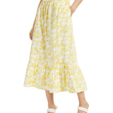 INC International Concepts Printed A-Line Tiered Skirt Yellow Size M