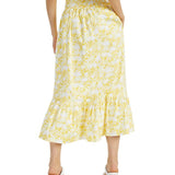 INC International Concepts Printed A-Line Tiered Skirt Yellow Size M