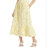 INC International Concepts Printed A-Line Tiered Skirt Yellow Size M
