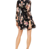 Bar III Women's Floral Print Blouson Sleeve Fit & Flare Dress Black Size X-Large