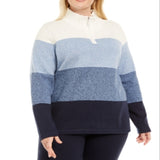 Karen Scott Women's Kathleen Striped Cotton 1/4 Zip Sweater Blue Size 3X
