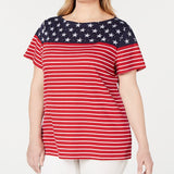 Karen Scott Women's Americana Stars And Stripes Jeweled T-Shirt Red Size 0X
