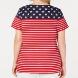 Karen Scott Women's Americana Stars And Stripes Jeweled T-Shirt Red Size 0X
