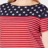 Karen Scott Women's Americana Stars And Stripes Jeweled T-Shirt Red Size 0X