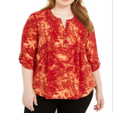 NY Collection Women's Printed Pleated Top Red Size 2X
