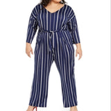 NY Collection Women's Printed Tie Front Gaucho Jumpsuit Blue Size 1X