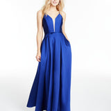 Speechless Women's Embellished Spaghetti Strap V Neck Full Length Formal Fit Flare Dress Blue Size 7